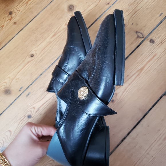 Reike Nen Black and Light Blue Heeled Loafers - Picture 4 of 5